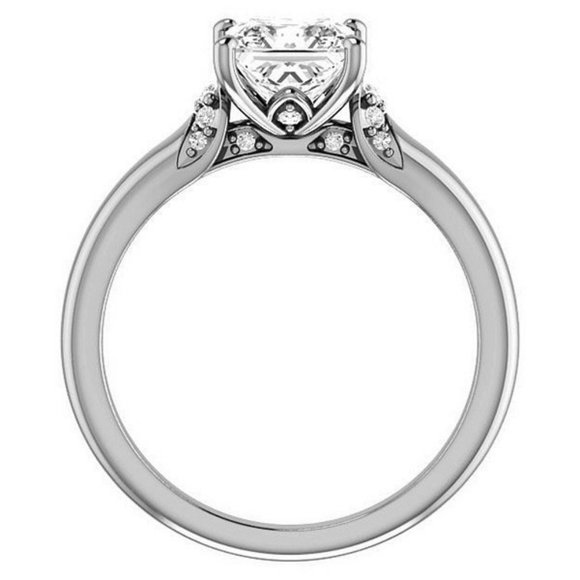 1.9Carat -7.0mm Asscher Moissanite Accented Engagement Ring - Picture 3 of 15